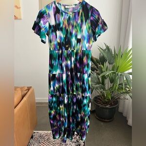 Tiffany + Grey Colourful Short Sleeve Midi Dress